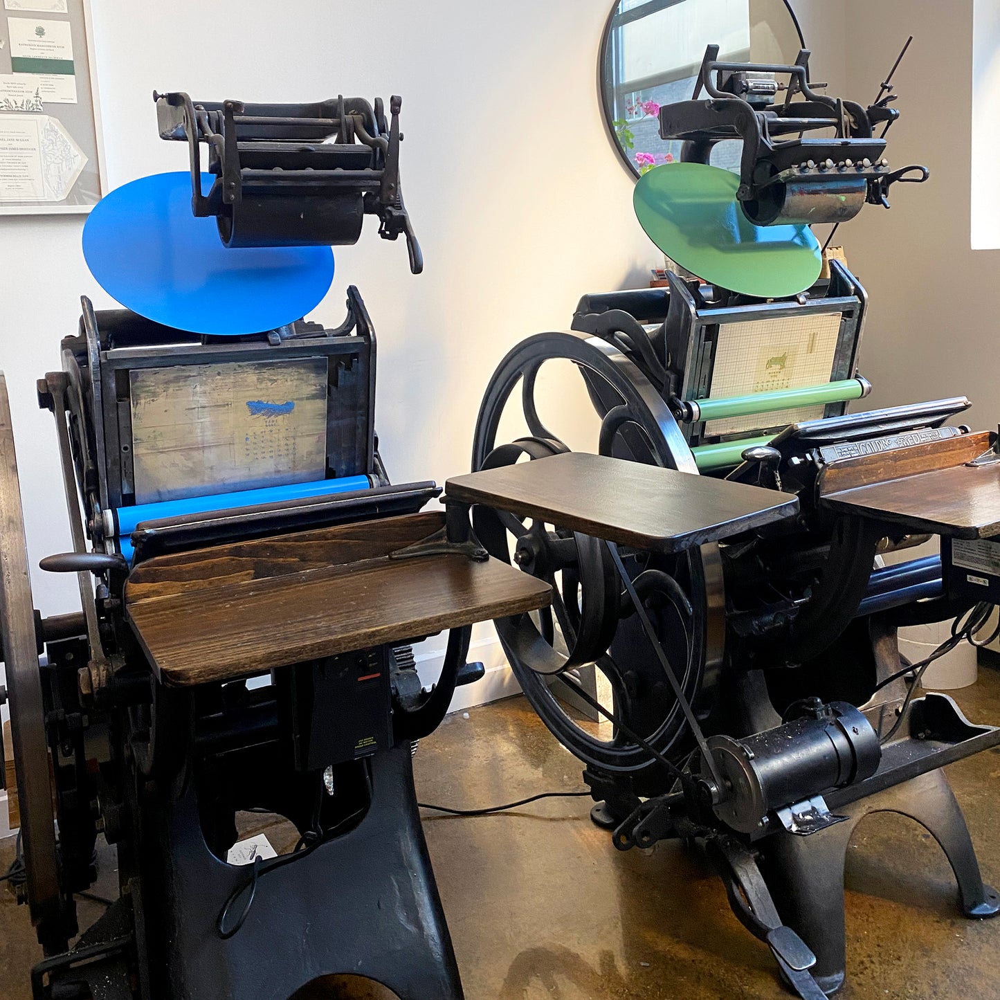 Printing presses inked to letterpress
print our July and March calendar pages