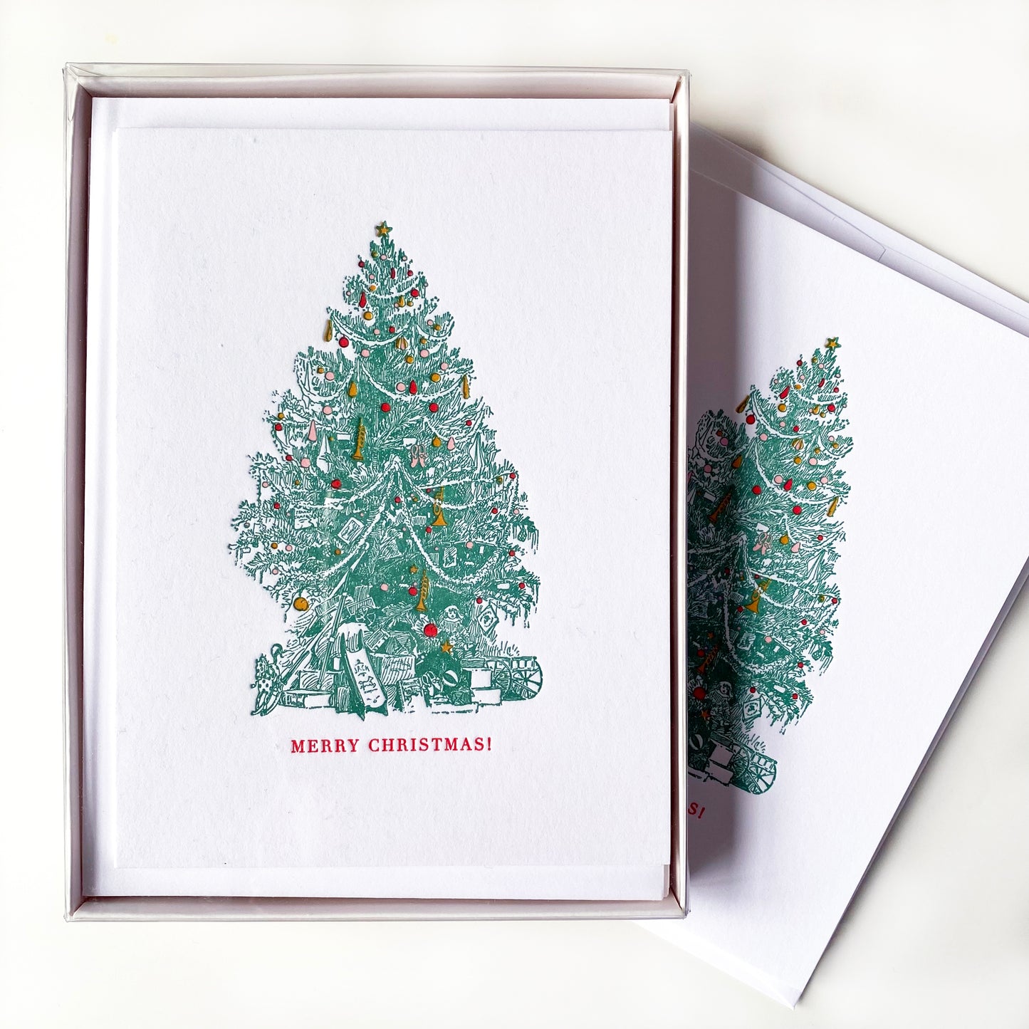 Set of Vintage Christmas Tree Letterpress Cards