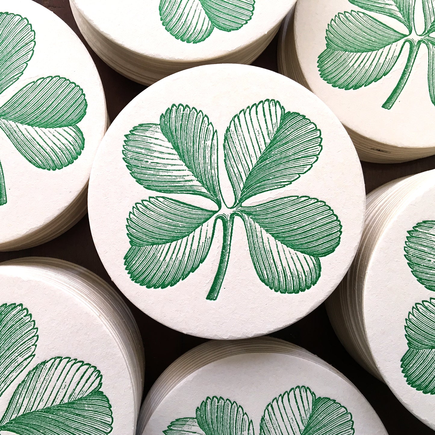 Letterpress Green Clover Coaster Set