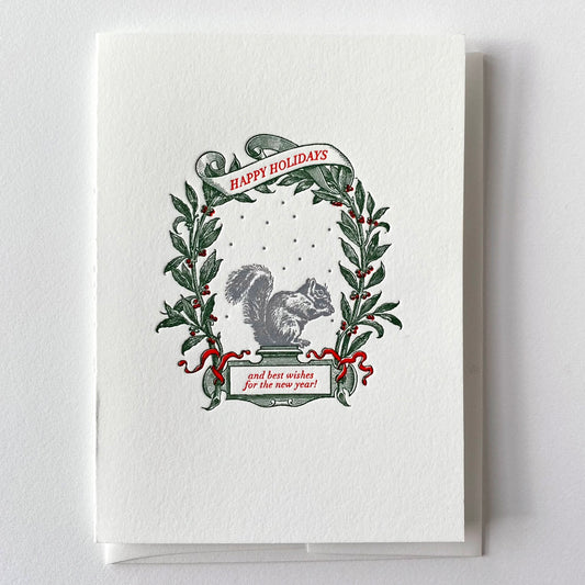 Letterpress Squirrel Holiday Card