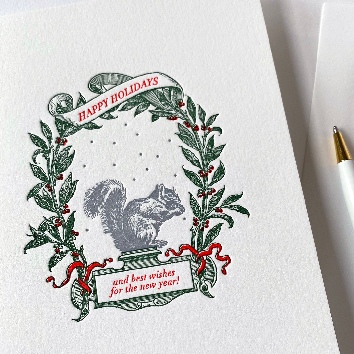 Letterpress Squirrel Holiday Card